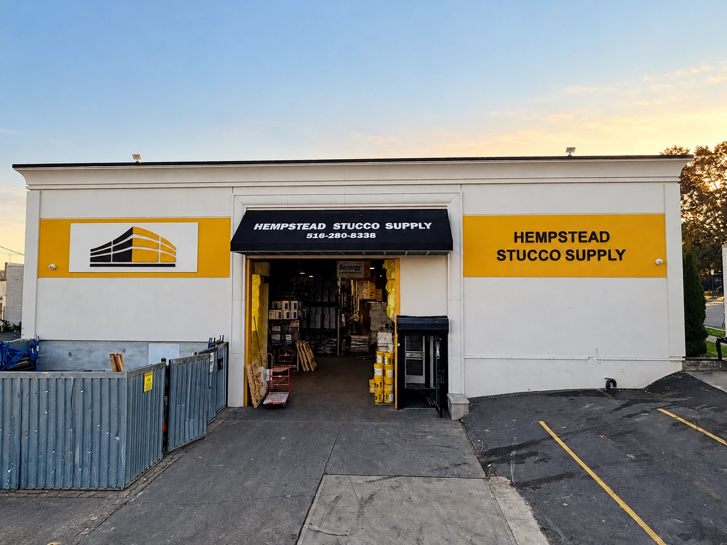 Edificio y letrero de Hempstead Stucco Supply en Peninsula Boulevard