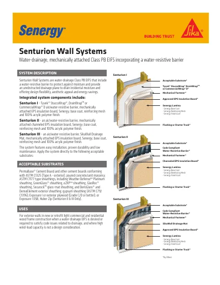 First-page preview of Senturion Wall Systems