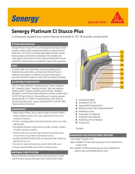 First-page preview of Senergy Platinum CI Stucco Plus