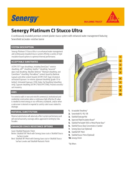First-page preview of Senergy Platinum CI Stucco Ultra