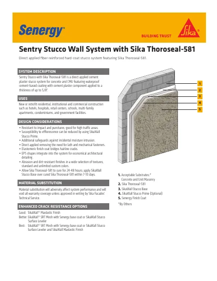 First-page preview of Sentry Stucco with Sika Thoroseal-581