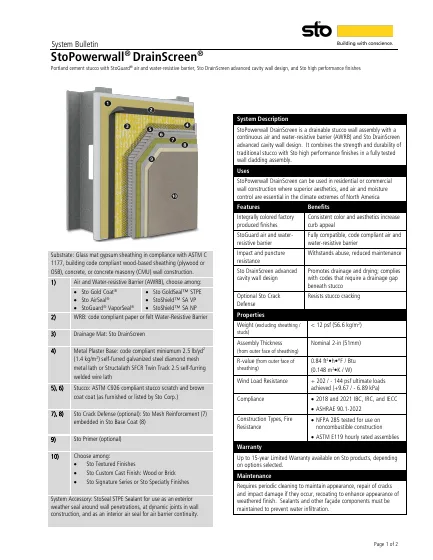First-page preview of StoPowerwall® DrainScreen®
